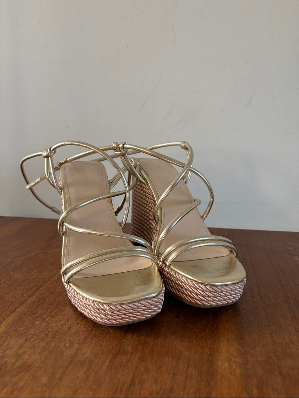 Marc Fisher Metallic Gold Strappy Platform Wedge Sandals